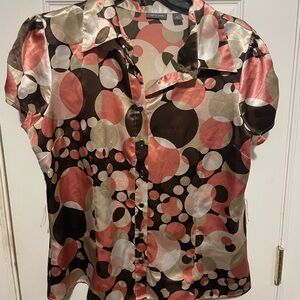 Apt. 9 Pink Short Sleeve Buttoned Blouse Petite Large